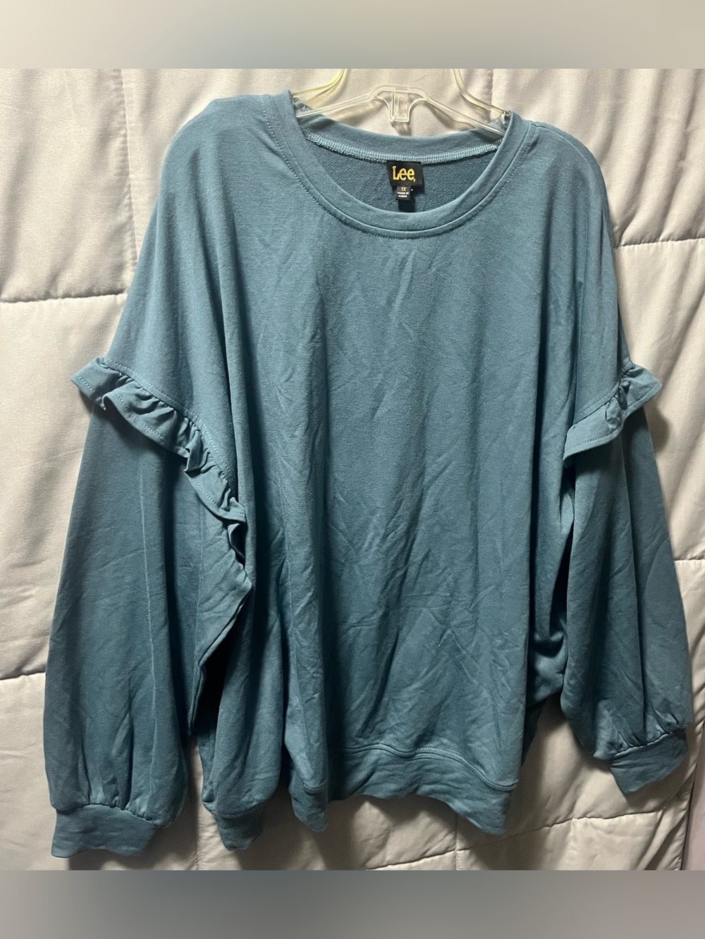 Lee Ladies Plus Size 1X Ruffled Top Green NWT New